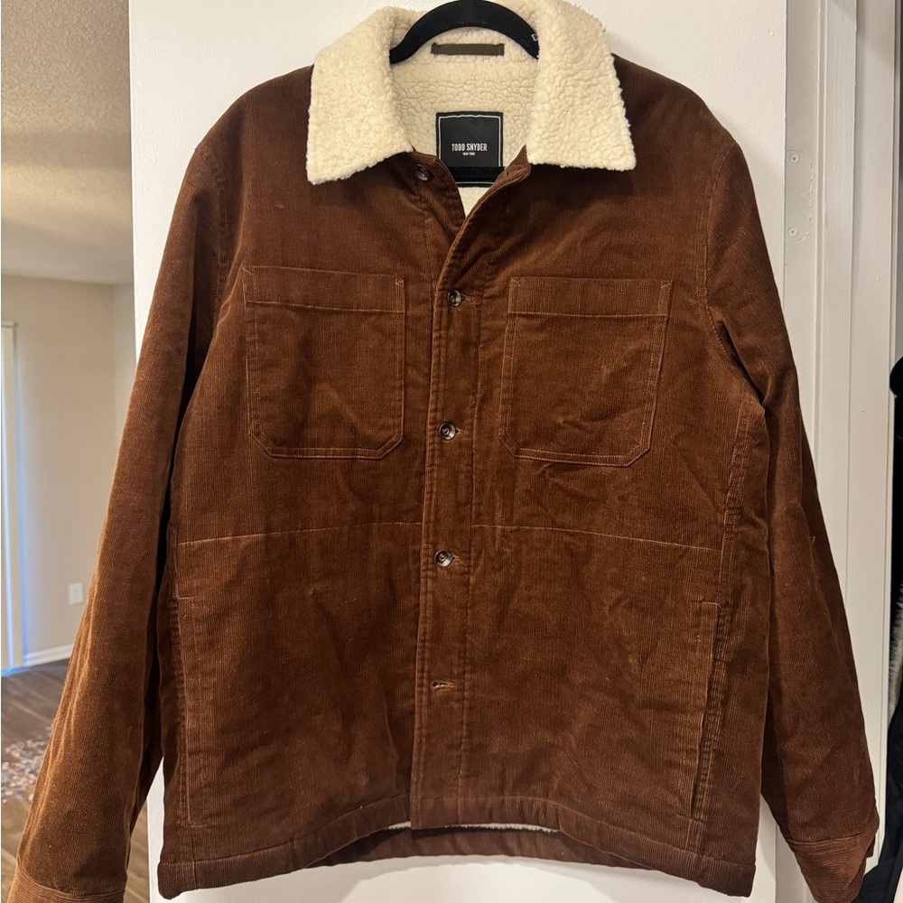 Todd Snyder Brown Corduroy Jacket with Cream Sherpa Lining And Collar - M